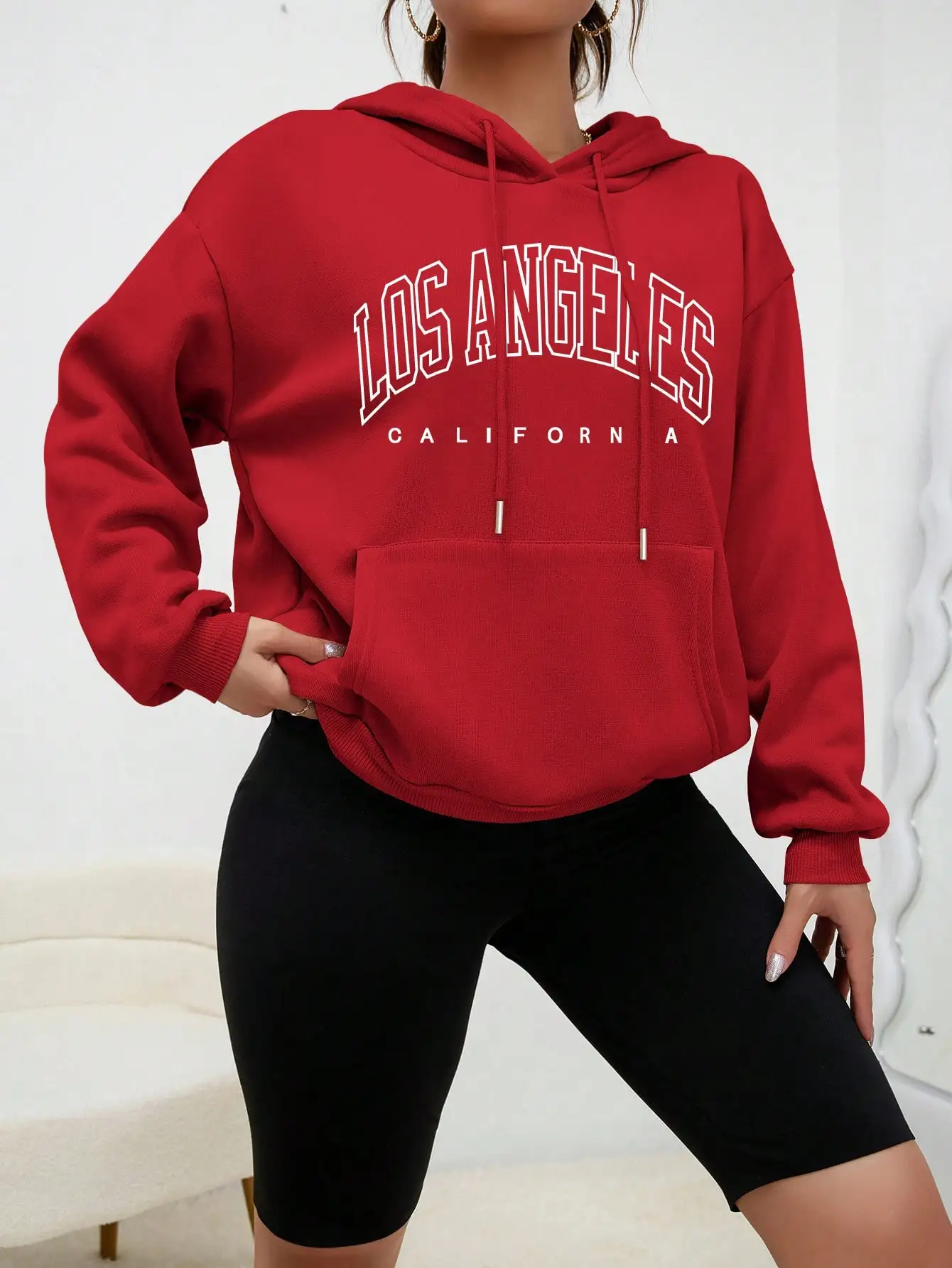 Los Angeles Art Letter Design Women Plus Size Hoodies American Style Casual Hoody Autumn Hip Hop Hoodie Woman Fleece Clothing thumbnail 5