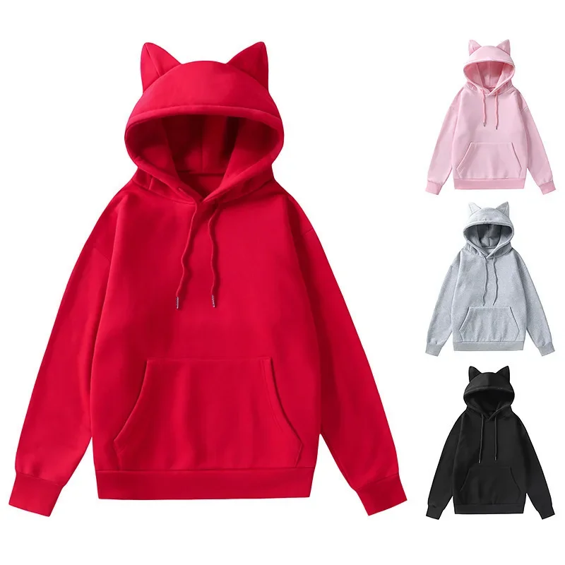 Spring And Autumn New Style Foreign Trade Women's Cat's Ears (Steamed Cat-Ear Shaped Bread) Design Hooded Fleece Sweater Fashion thumbnail 5