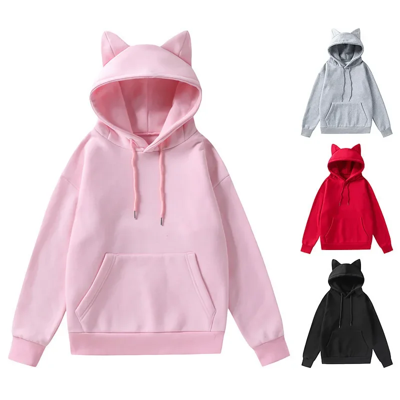 Spring And Autumn New Style Foreign Trade Women's Cat's Ears (Steamed Cat-Ear Shaped Bread) Design Hooded Fleece Sweater Fashion thumbnail 2