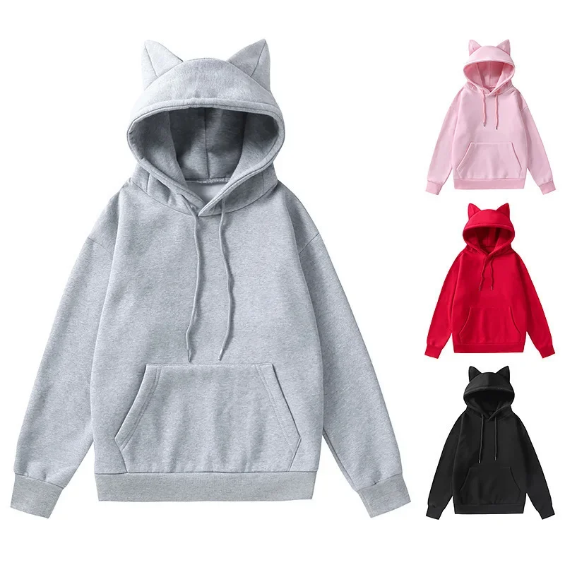 Spring And Autumn New Style Foreign Trade Women's Cat's Ears (Steamed Cat-Ear Shaped Bread) Design Hooded Fleece Sweater Fashion thumbnail 3