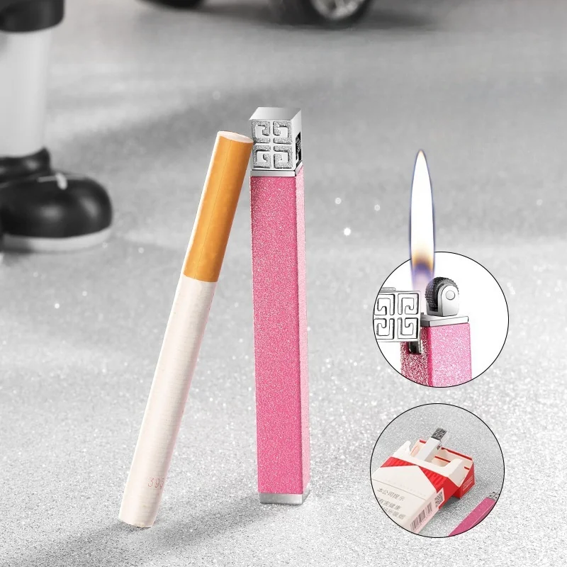 New Outdoor Mini Inflatable Lighter Portable Grinding Wheel Rechargeable Butane Open Flame Lighter Girl Smoking Gift