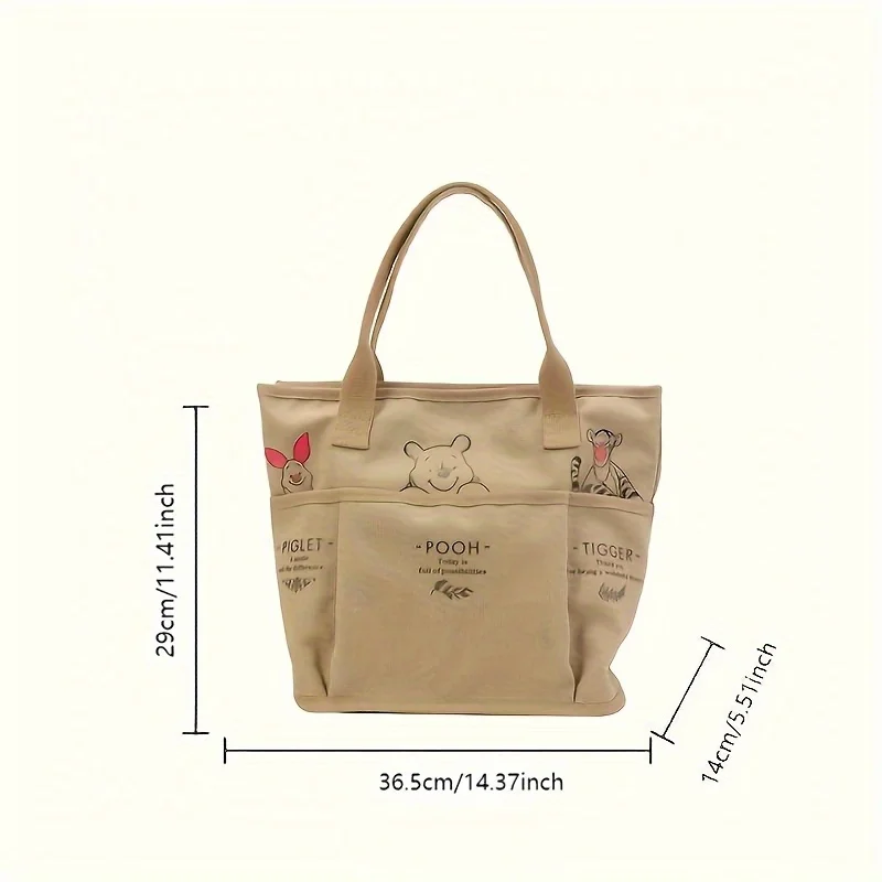Winnie The Pooh Printed Canvas Tote Bag Retro Shoulder Bag Large Capacity Multi Pocket Light Handbag Student Commuter Bag thumbnail 2