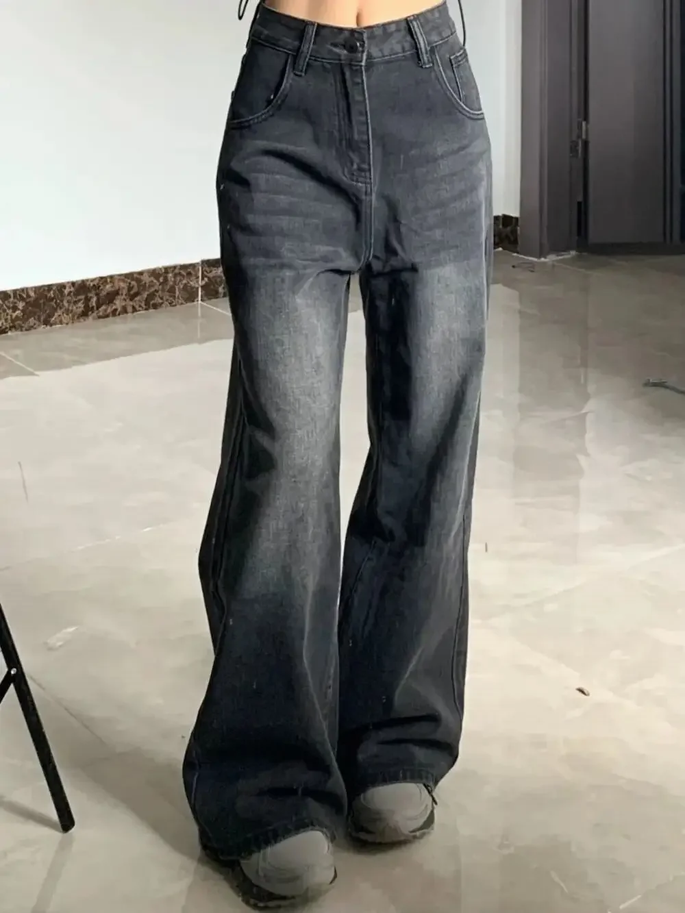 Slimming High-waisted Jeans For Women Pear-shaped Loose-fit Straight-leg Bell Bottoms Plus-size Female Denim Trousers thumbnail 2