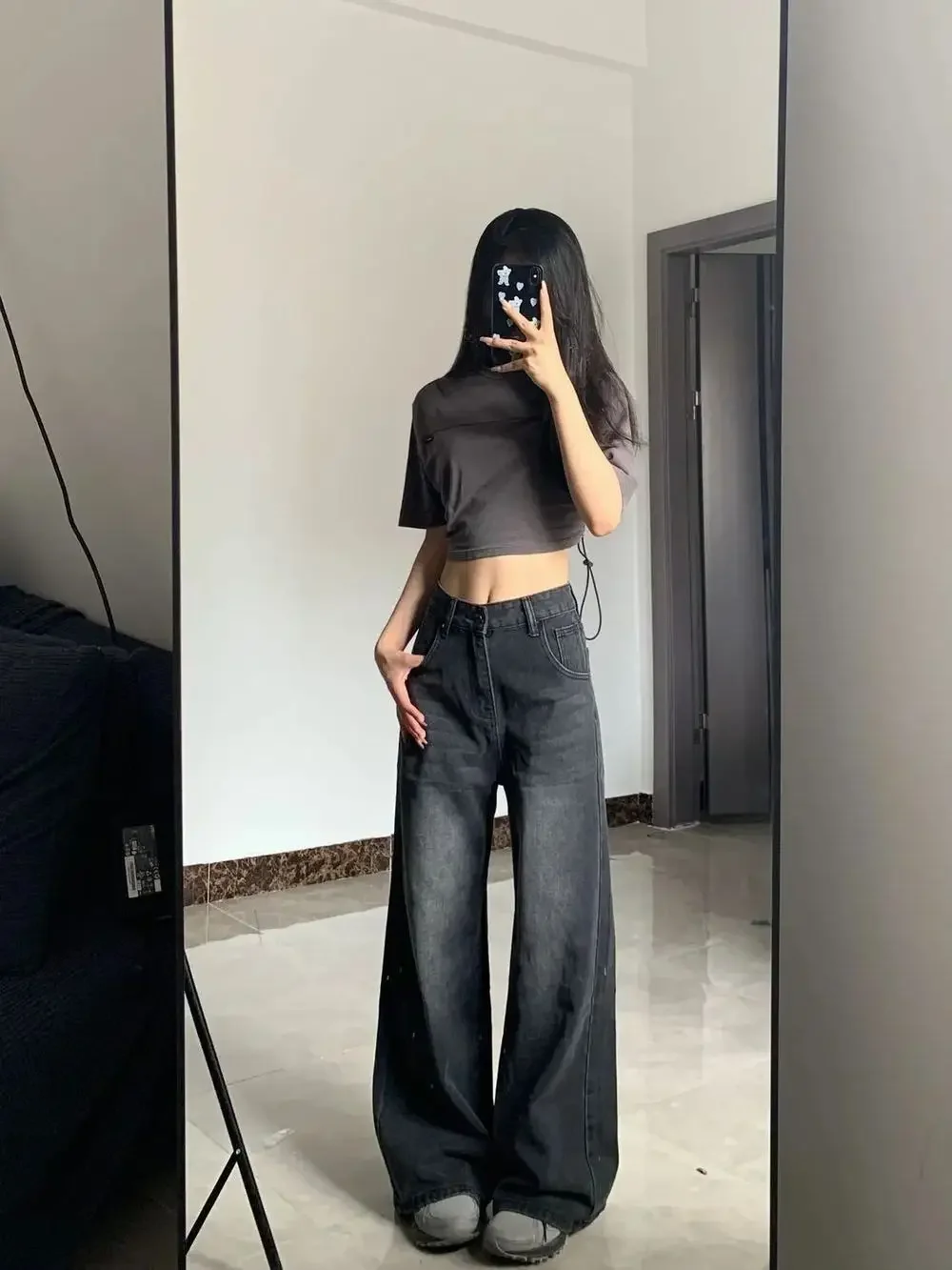 Slimming High-waisted Jeans For Women Pear-shaped Loose-fit Straight-leg Bell Bottoms Plus-size Female Denim Trousers thumbnail 3