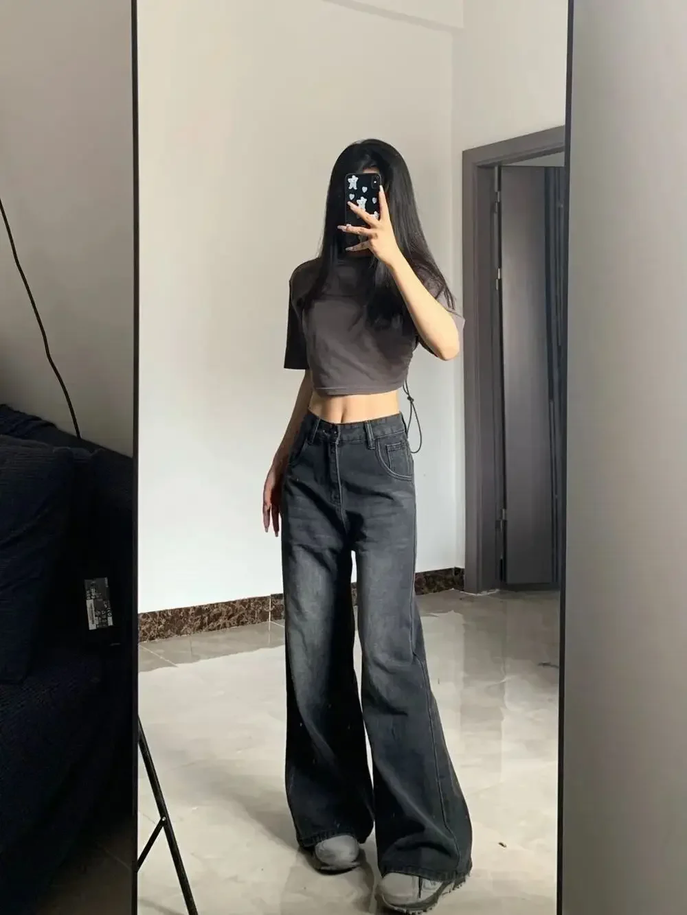 Slimming High-waisted Jeans For Women Pear-shaped Loose-fit Straight-leg Bell Bottoms Plus-size Female Denim Trousers thumbnail 4