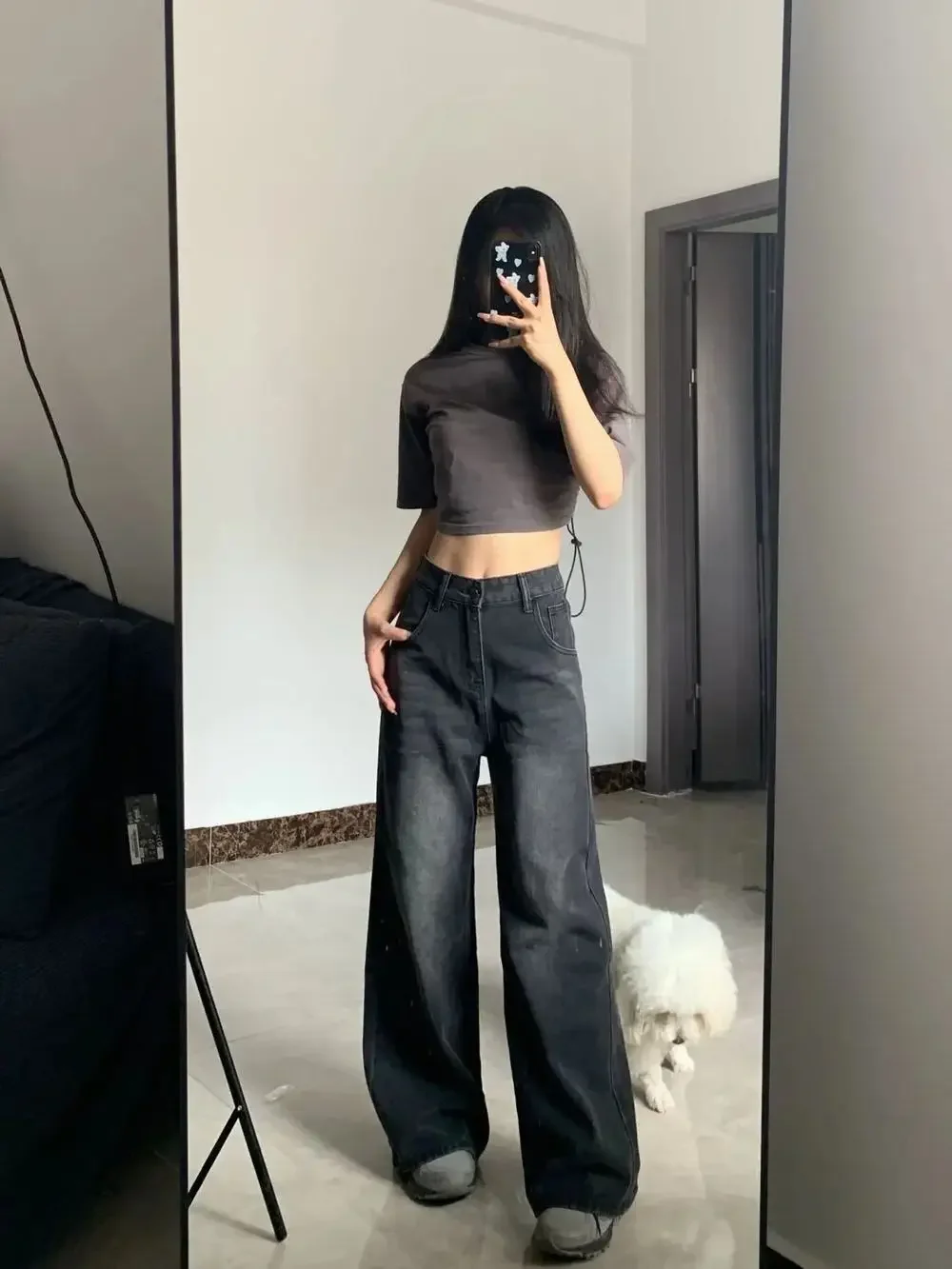 Slimming High-waisted Jeans For Women Pear-shaped Loose-fit Straight-leg Bell Bottoms Plus-size Female Denim Trousers thumbnail 5