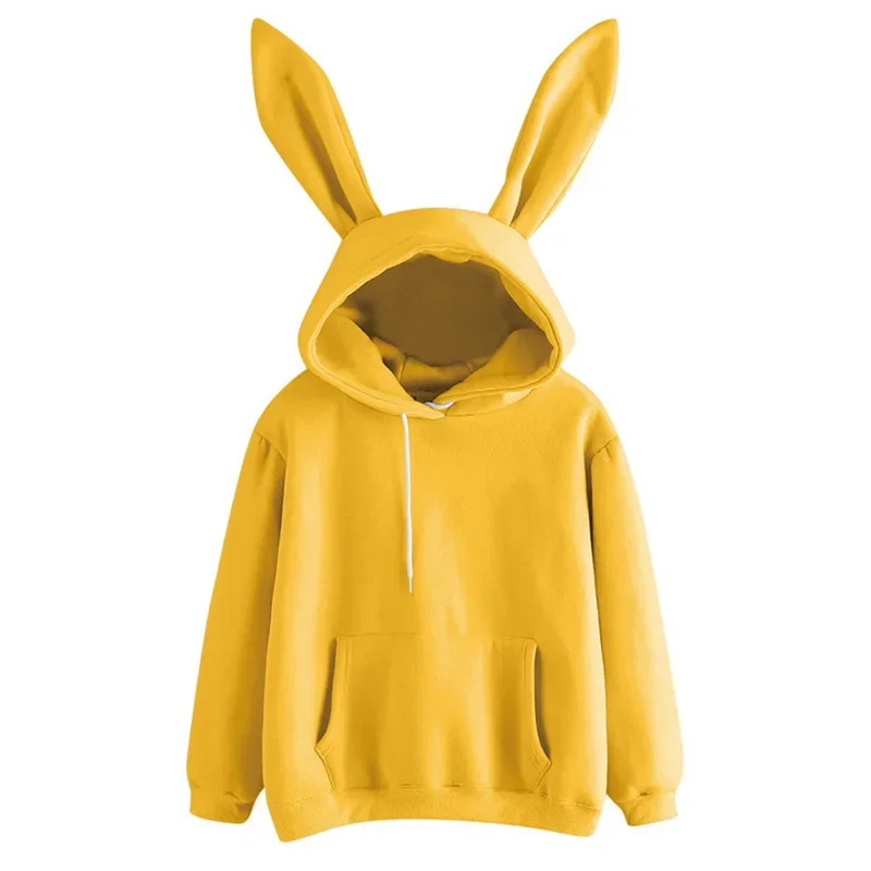 2025 Autumn And Winter New Women's Clothing Harajuku Wei Hooded Rabbit Hoodie Solid Color Loose Casual Women's Top Women's Coat thumbnail 3