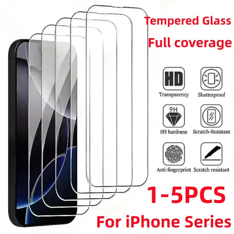 1-5Pcs HD Tempered Glass Screen Protector For iPhone 11 12 13 14 15 16 17 Pro Max 14 15 16 Plus 16 Air Glass Anti-Scratch Film