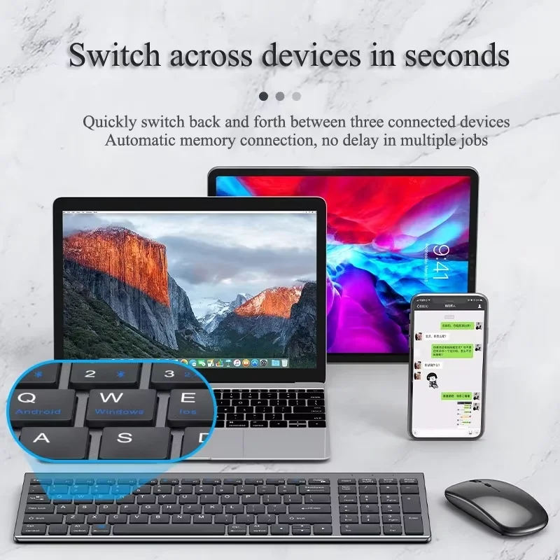 Bluetooth 5.0 & 2.4G Wireless Keyboard and Mouse Combo Mini Multimedia Keyboard Mouse Set for Laptop PC TV iPad Macbook Android thumbnail 6