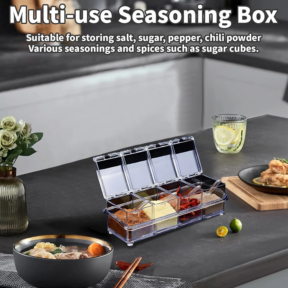 4 Pieces Kitchen Clear Seasoning Box Storage Container Condiment Jars Acrylic Seasoning Box with Cover and Spoon thumbnail 2