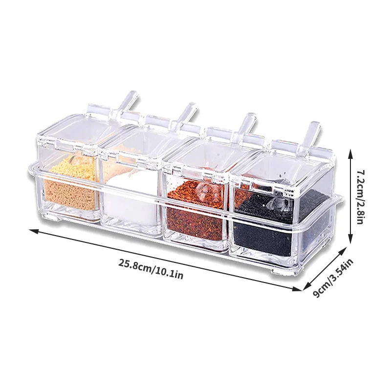 4 Pieces Kitchen Clear Seasoning Box Storage Container Condiment Jars Acrylic Seasoning Box with Cover and Spoon thumbnail 5