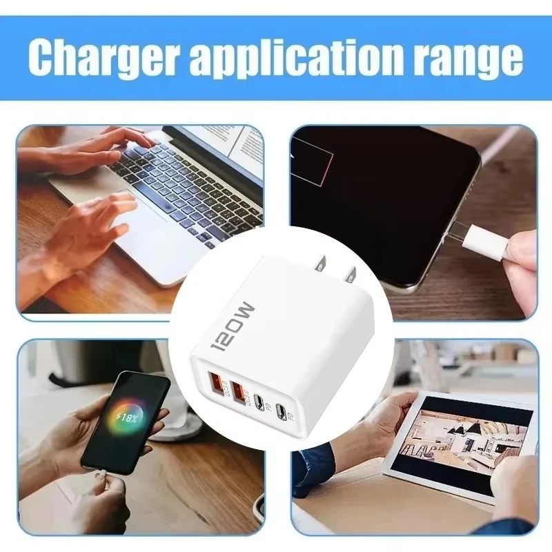 PD 120W 4 Ports USB C Charger Quick Charge 3.0 Type C USB Phone Chargers Fast Charging Adapter for Samsung iPhone Xiaomi Huawei thumbnail 6