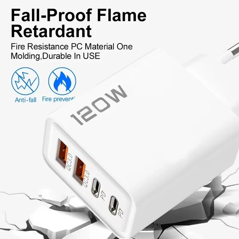 PD 120W 4 Ports USB C Charger Quick Charge 3.0 Type C USB Phone Chargers Fast Charging Adapter for Samsung iPhone Xiaomi Huawei thumbnail 2