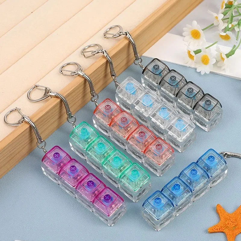 LED Keyboard Keychain Fidget Toys Crystal Clicker Sensory Toy for Stress Relief Keyboard Keychain Fidget Gadget for Adults Kids thumbnail 6