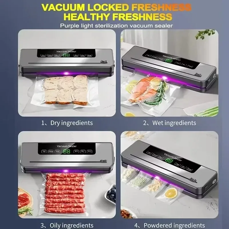 Household Vacuum Sealer Electric Vacuum Packaging Machine Kitchen Food Storage Tool One Touch To Operate Built-in Cutter thumbnail 2