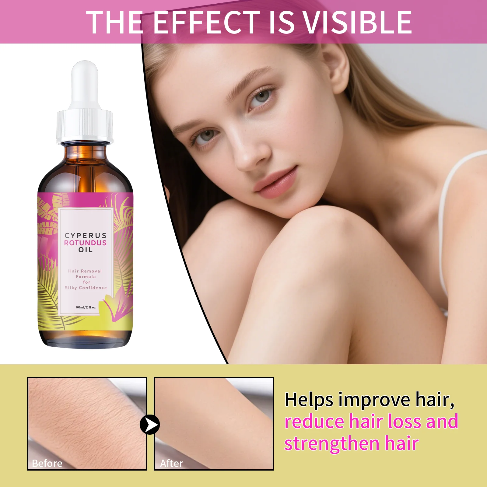 Natural Hair Growth Inhibitor Oil 60ml - Long-Lasting Reduction with Jojoba & Almond Oil for Smooth, Silky Skin, All Skin Types. thumbnail 2