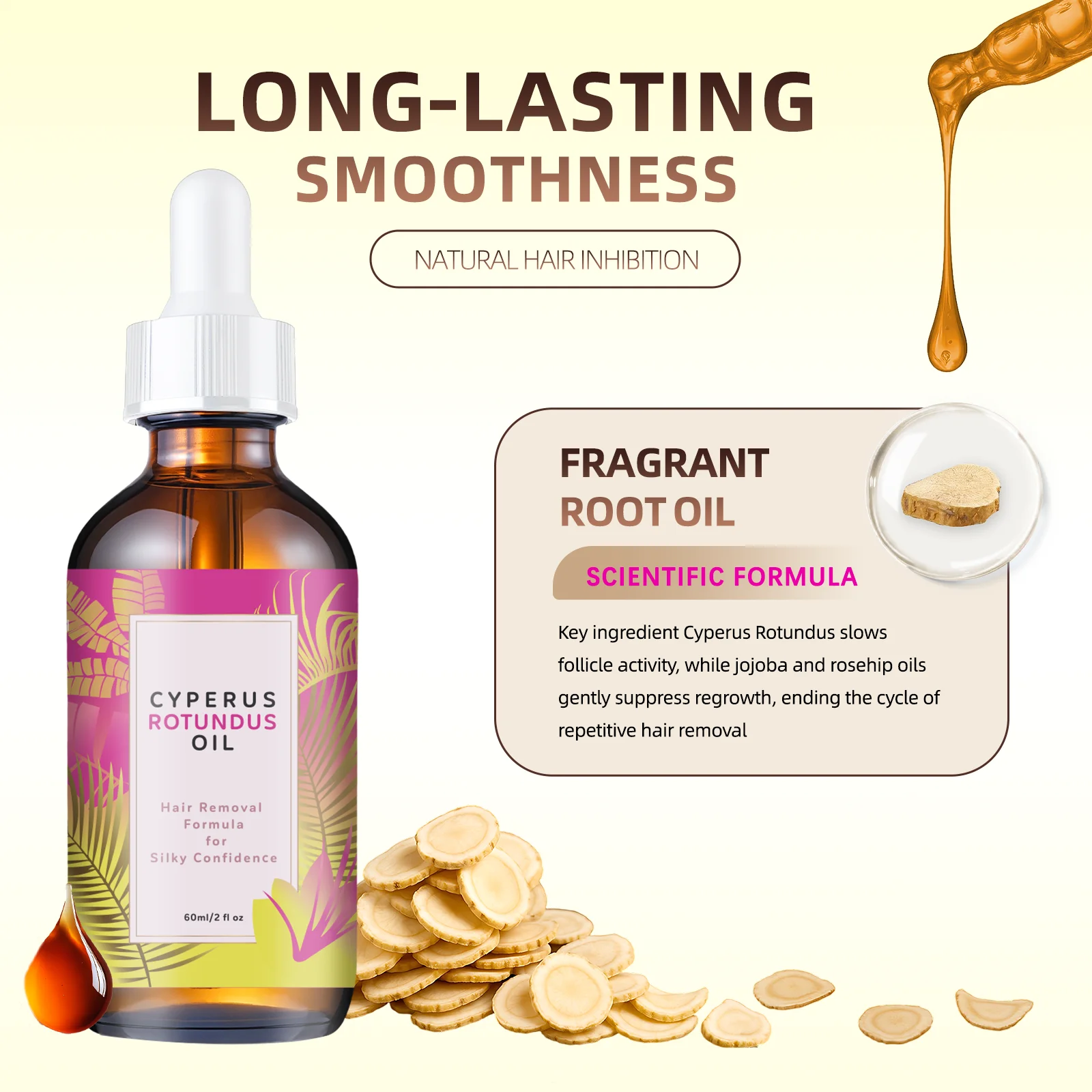 Natural Hair Growth Inhibitor Oil 60ml - Long-Lasting Reduction with Jojoba & Almond Oil for Smooth, Silky Skin, All Skin Types. thumbnail 3