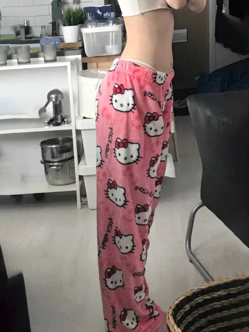 Y2K Hello Kitty pajamas anime women's pajamas Cartoon Fashion Home Sleepwear Trousers Leisure Home Clothing Winter Trouser thumbnail 2