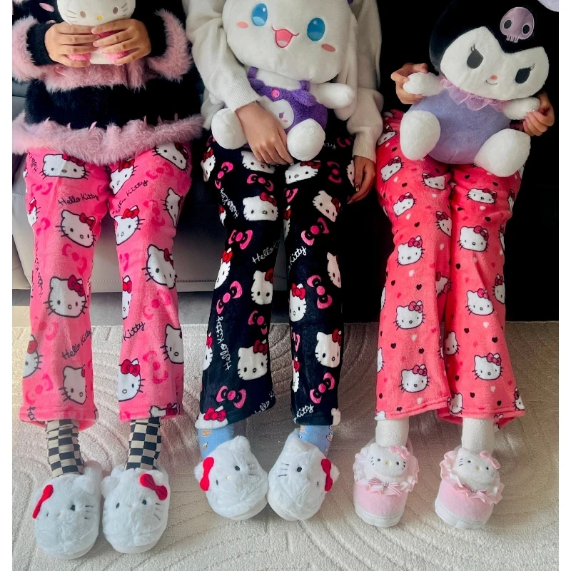 Y2K Hello Kitty pajamas anime women's pajamas Cartoon Fashion Home Sleepwear Trousers Leisure Home Clothing Winter Trouser thumbnail 6
