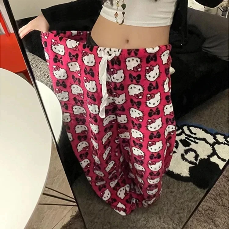 Y2K Hello Kitty pajamas anime women's pajamas Cartoon Fashion Home Sleepwear Trousers Leisure Home Clothing Winter Trouser thumbnail 3