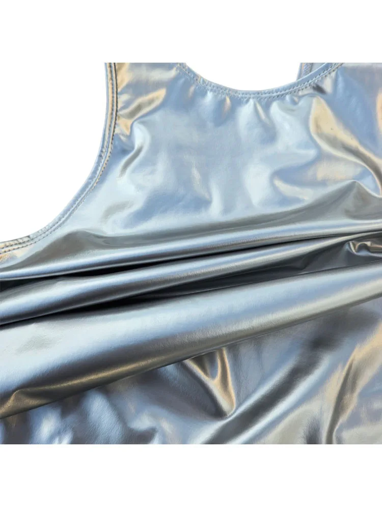 S-3XL Wet Look PVC Catsuit Swimsuit Shiny PU Leather Bodysuit Hollow Out Backless High Cut Sukumizu Tights Hot Sexy Body Teddies thumbnail 3