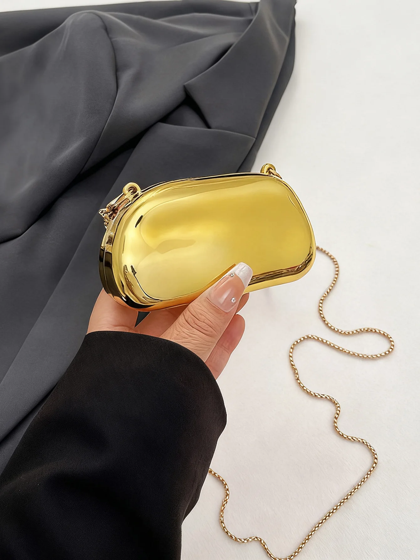 Mini version fashion gold metal closure box-shaped clutch bag women's evening wedding party chain crossbody bag shoulder bag thumbnail 2