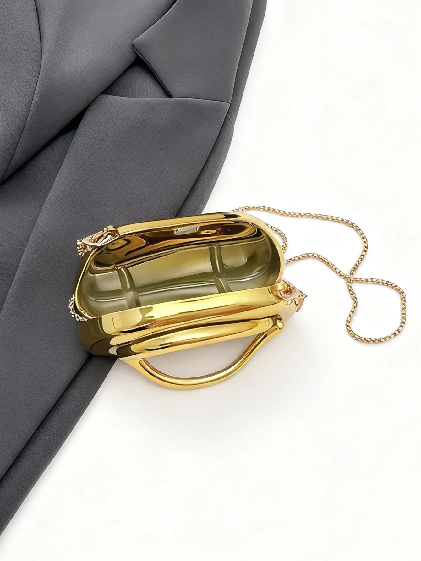 Mini version fashion gold metal closure box-shaped clutch bag women's evening wedding party chain crossbody bag shoulder bag thumbnail 3