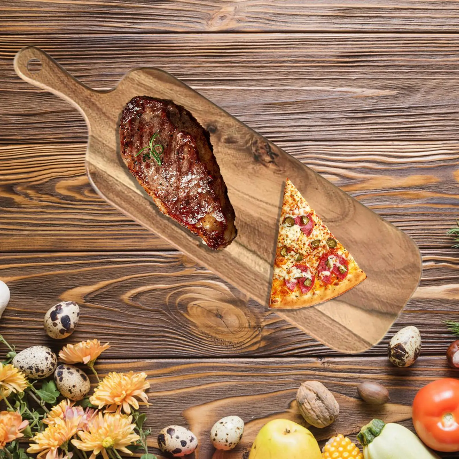 Wooden Cutting Boards for Kitchen Wooden Charcuterie Board with Handle Double-Sided Serving Plates for Kitchen Cheese Commercial thumbnail 3