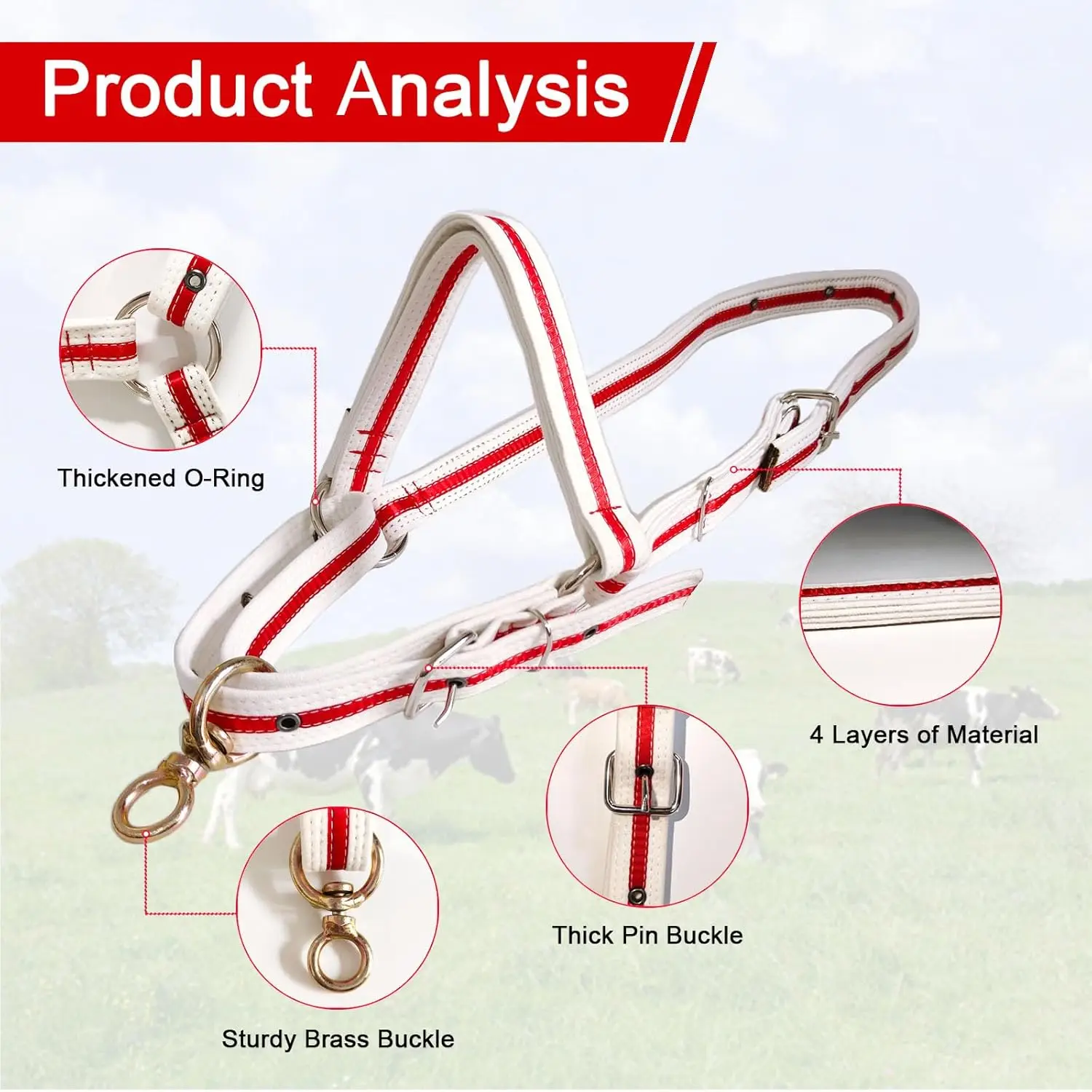 Heavy Duty Livestock Halter Adjustable Cow Halter Nylon Rope Lead for Cattle Farm Animals Dinosaur Major Discipline thumbnail 3