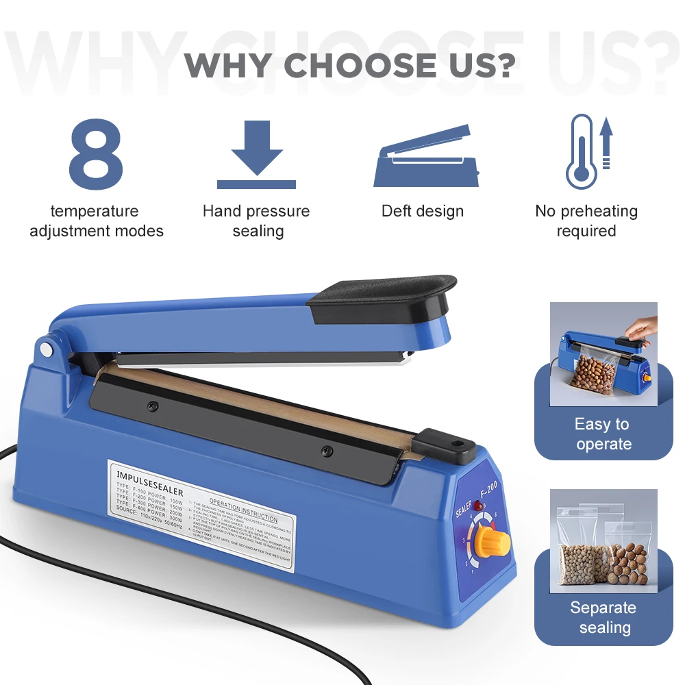 280/200mm 110/220V Heat Seal Machine Household Impulse Vacuum & Power Suction Food Meat Plastic Bag Sealer Kitchen Fruit Storage thumbnail 2