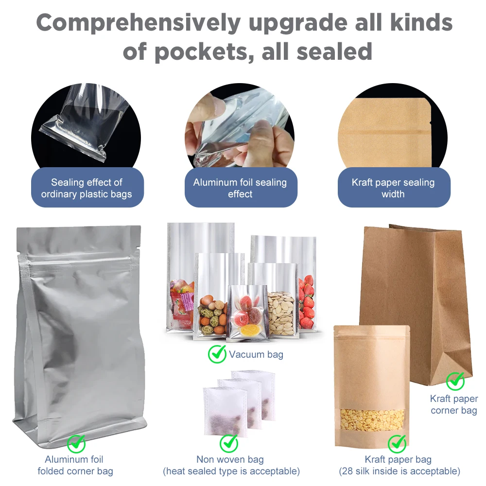 280/200mm 110/220V Heat Seal Machine Household Impulse Vacuum & Power Suction Food Meat Plastic Bag Sealer Kitchen Fruit Storage thumbnail 4