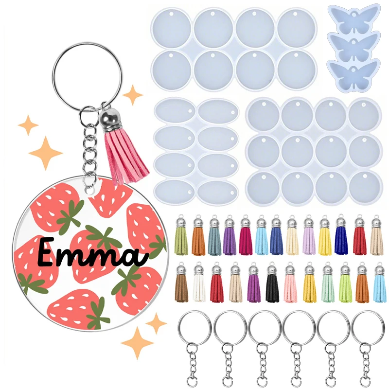 Silicone Resin Molds Set for DIY Round Oval Keychain Pendant Jewelry Casting Mold Used for Making Earrings Pendant Keychains