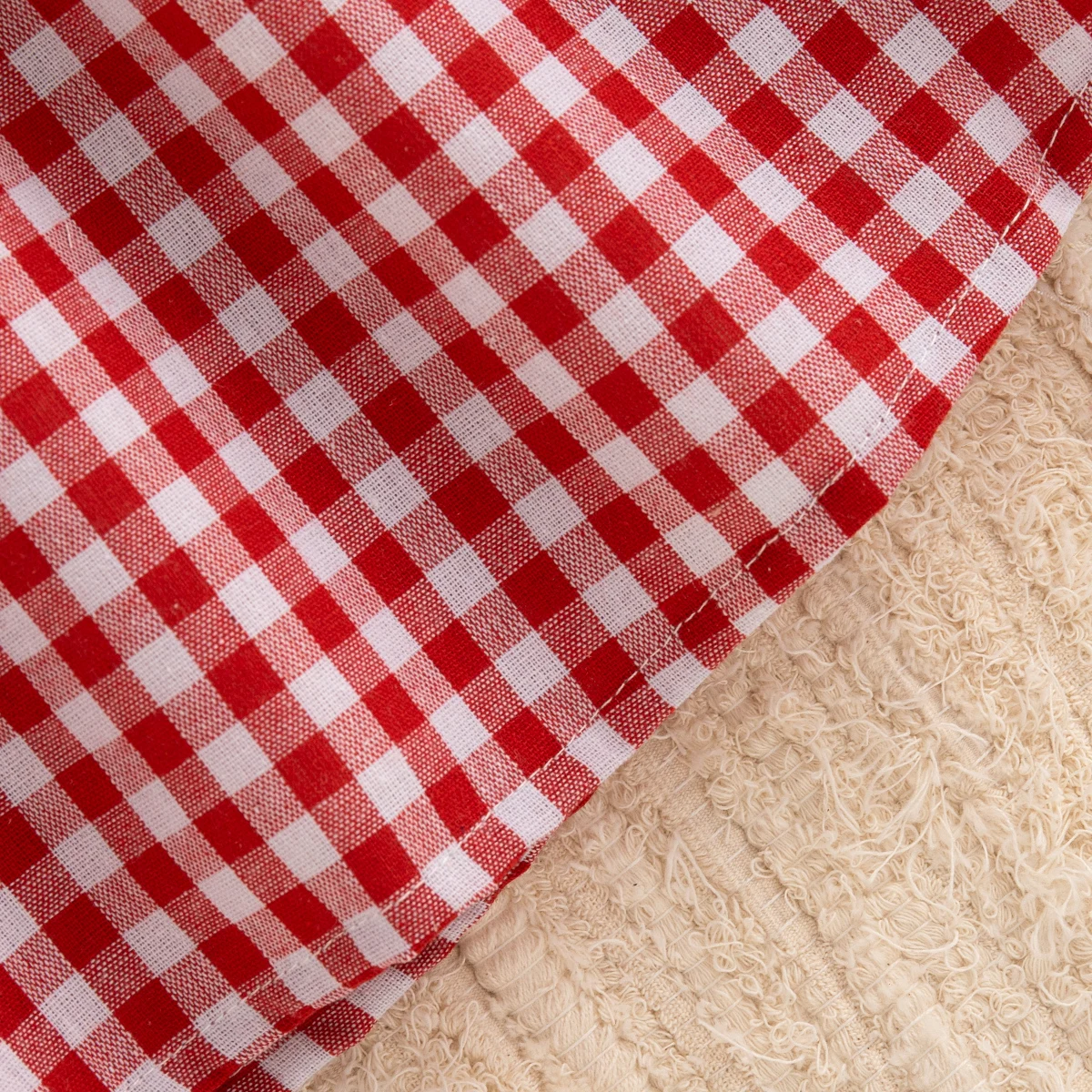 Baby Girl Dress Summer Red Checkered Cotton Girl Dress Cute Strawberry Lapel Girl Beach Dress thumbnail 6