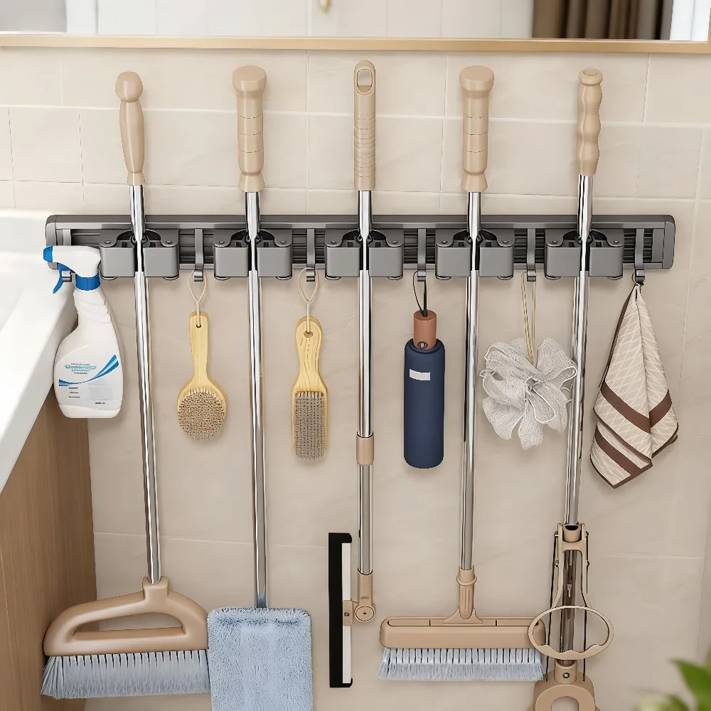 Broom Holder Wall Mount Mop and Broom Hanger Wall Mounted Garage Storage Rack Kitchen Garden Tool Organizer thumbnail 3