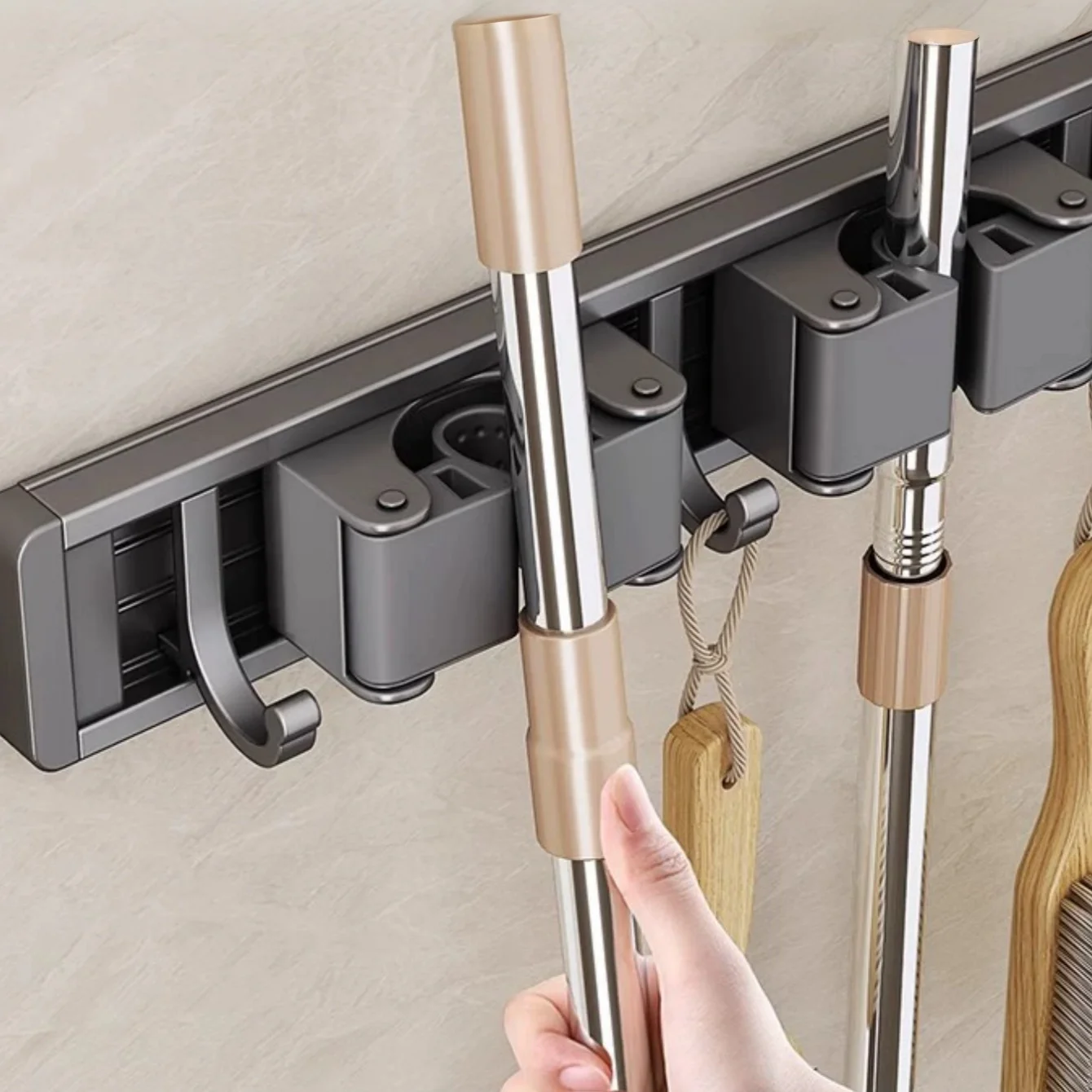 Broom Holder Wall Mount Mop and Broom Hanger Wall Mounted Garage Storage Rack Kitchen Garden Tool Organizer thumbnail 5