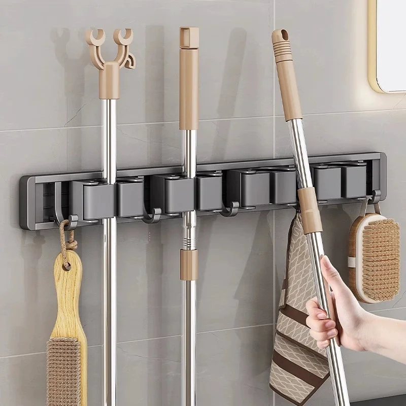 Broom Holder Wall Mount Mop and Broom Hanger Wall Mounted Garage Storage Rack Kitchen Garden Tool Organizer thumbnail 2