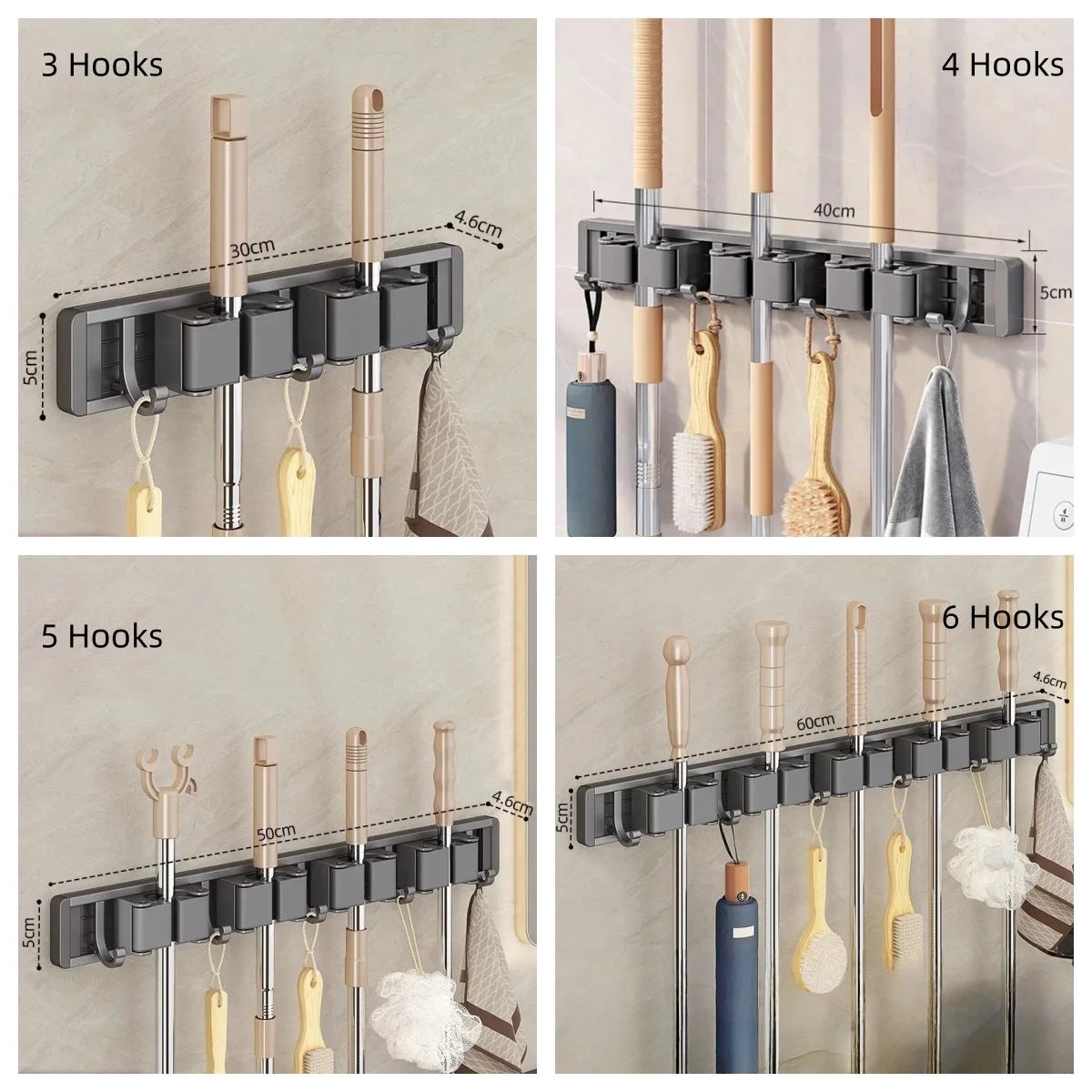 Broom Holder Wall Mount Mop and Broom Hanger Wall Mounted Garage Storage Rack Kitchen Garden Tool Organizer thumbnail 6