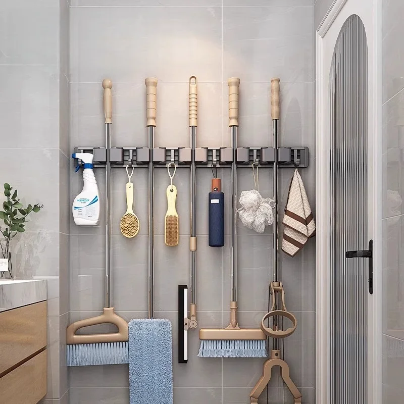Broom Holder Wall Mount Mop and Broom Hanger Wall Mounted Garage Storage Rack Kitchen Garden Tool Organizer thumbnail 4