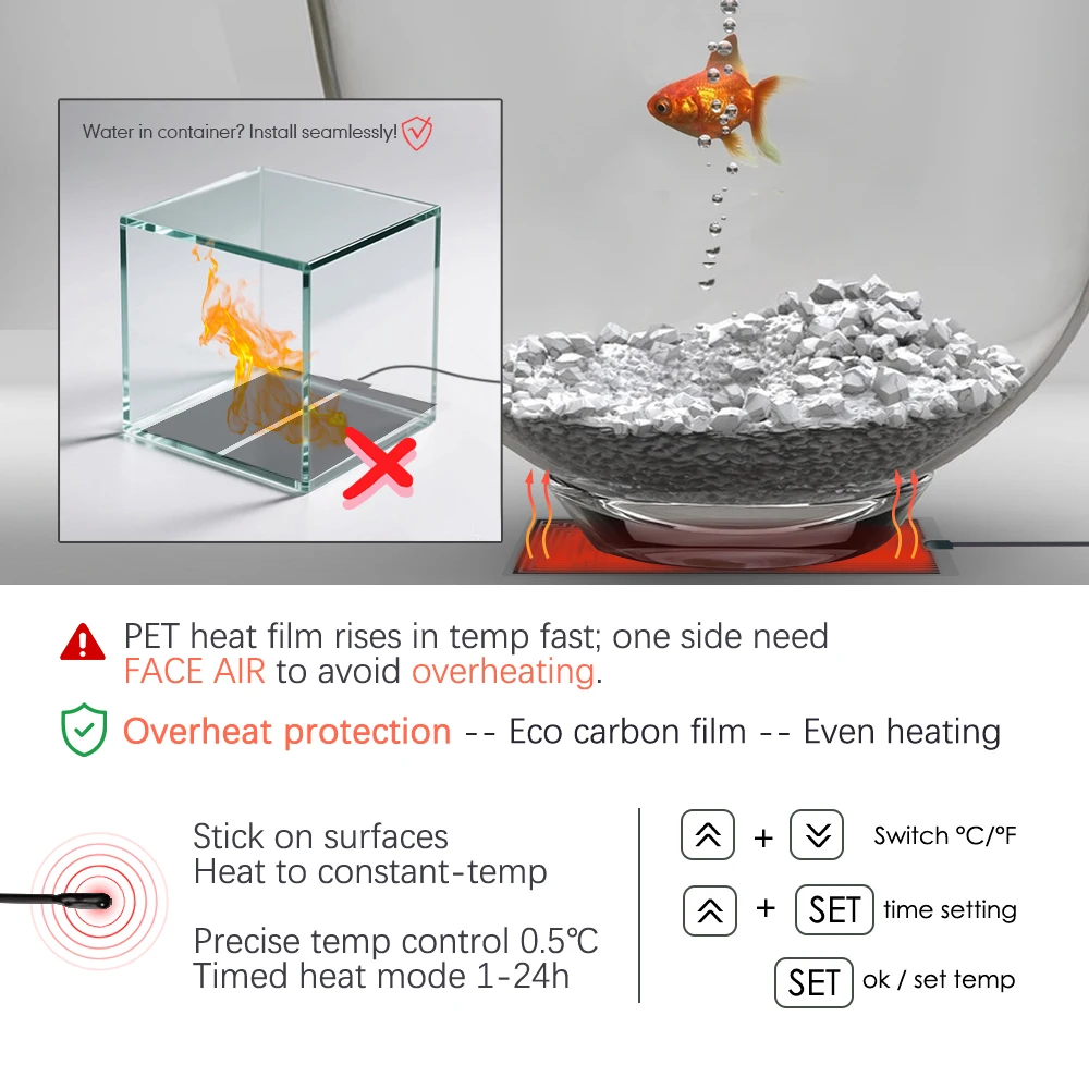 5W-45W Garden Plants Reptile Heating Mats with Adjustable Temperature Control Thermal Sensor Probe Can Set 0-50°C Pet Heater Pad thumbnail 6