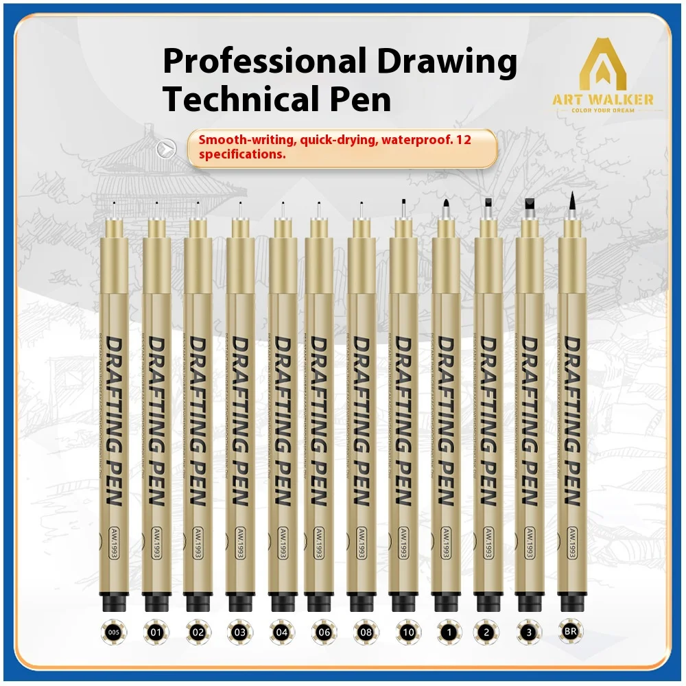 1/6/9/12 Pcs Manga Black Fineliner Marlers Various Pen Nibs For Sketch Architectural Drawing Comic Painting Art School Supplies thumbnail 4