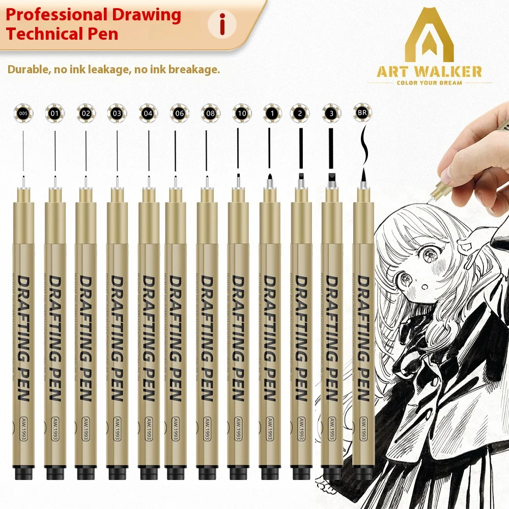1/6/9/12 Pcs Manga Black Fineliner Marlers Various Pen Nibs For Sketch Architectural Drawing Comic Painting Art School Supplies