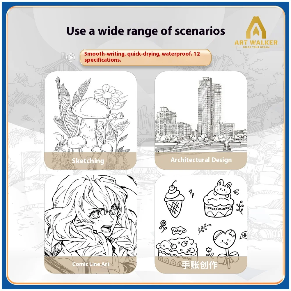 1/6/9/12 Pcs Manga Black Fineliner Marlers Various Pen Nibs For Sketch Architectural Drawing Comic Painting Art School Supplies thumbnail 3