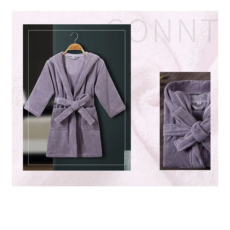 Children Bathrobe 100% Cotton Thickened Soft Hooded Belted Towel Robe for Boys Girls Aged 2-12 Years thumbnail 5