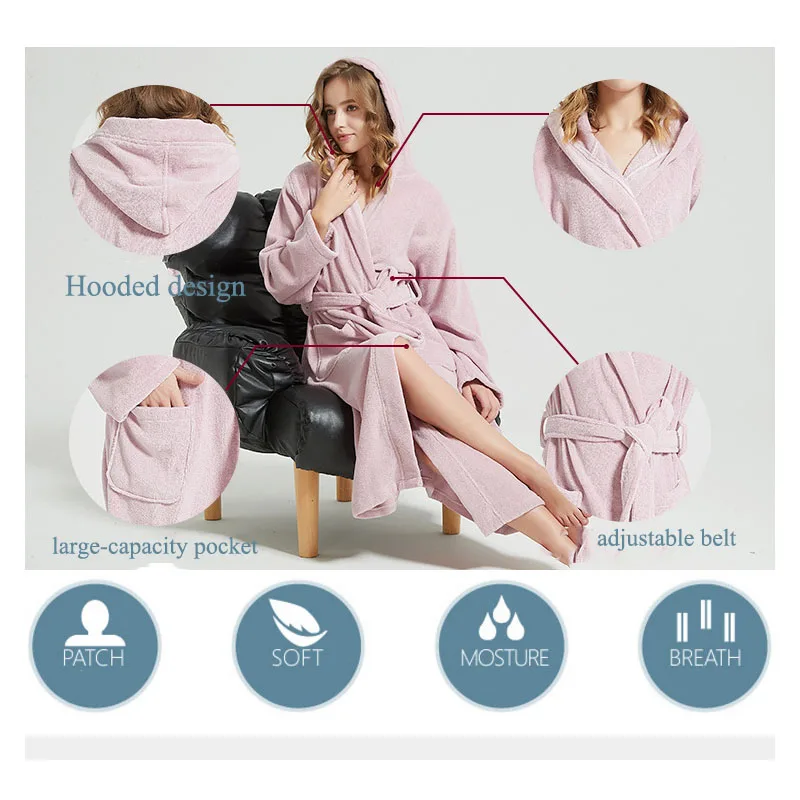 Children Bathrobe 100% Cotton Thickened Soft Hooded Belted Towel Robe for Boys Girls Aged 2-12 Years thumbnail 4