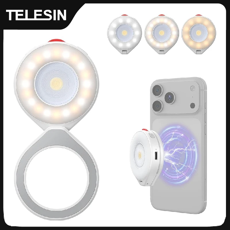TELESIN Magnetic Flash light Smartphone Photography Mini Selfie Light Adjustable Brightness for Iphone XIAOMI HUAWEI SAMSUNG