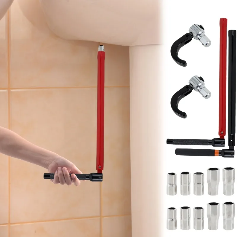 1PC Professional Carbon Steel Faucet Wrench Plumber Tool with 5 Sockets and 1 Chuck Tap Back Nut for Sink Basin Installation thumbnail 3