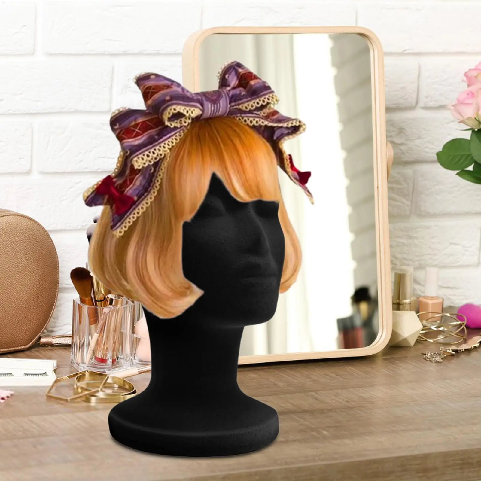 Mannequin Head Foam Black Velvet Mannequin Manikin Head Wig Display Cosmetology Beauty Display Model rack For Jewelry Hair thumbnail 3