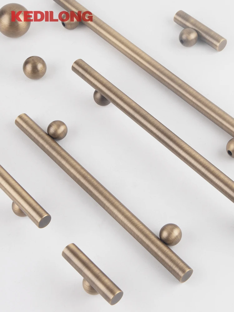 KEDLO solid brass European retro Bronze luxury handle kitchen cabinet antique brass long handle drawer ball shaped base handle thumbnail 2