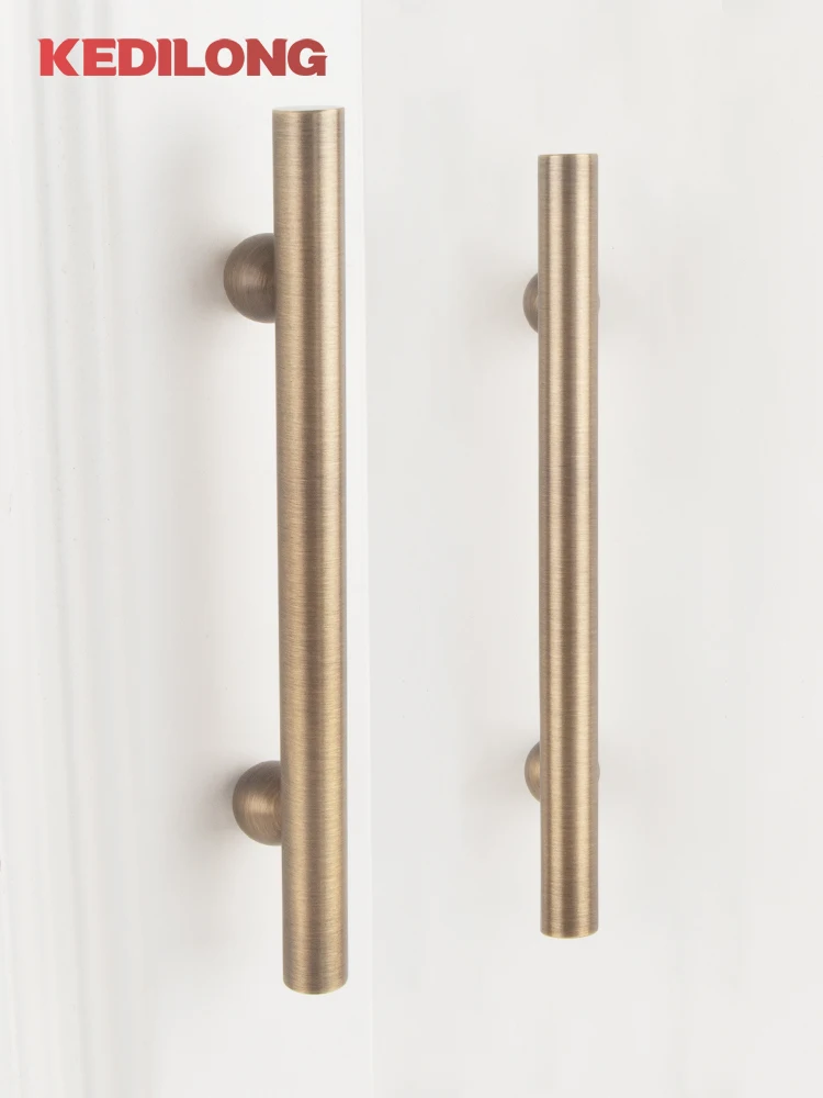KEDLO solid brass European retro Bronze luxury handle kitchen cabinet antique brass long handle drawer ball shaped base handle thumbnail 5
