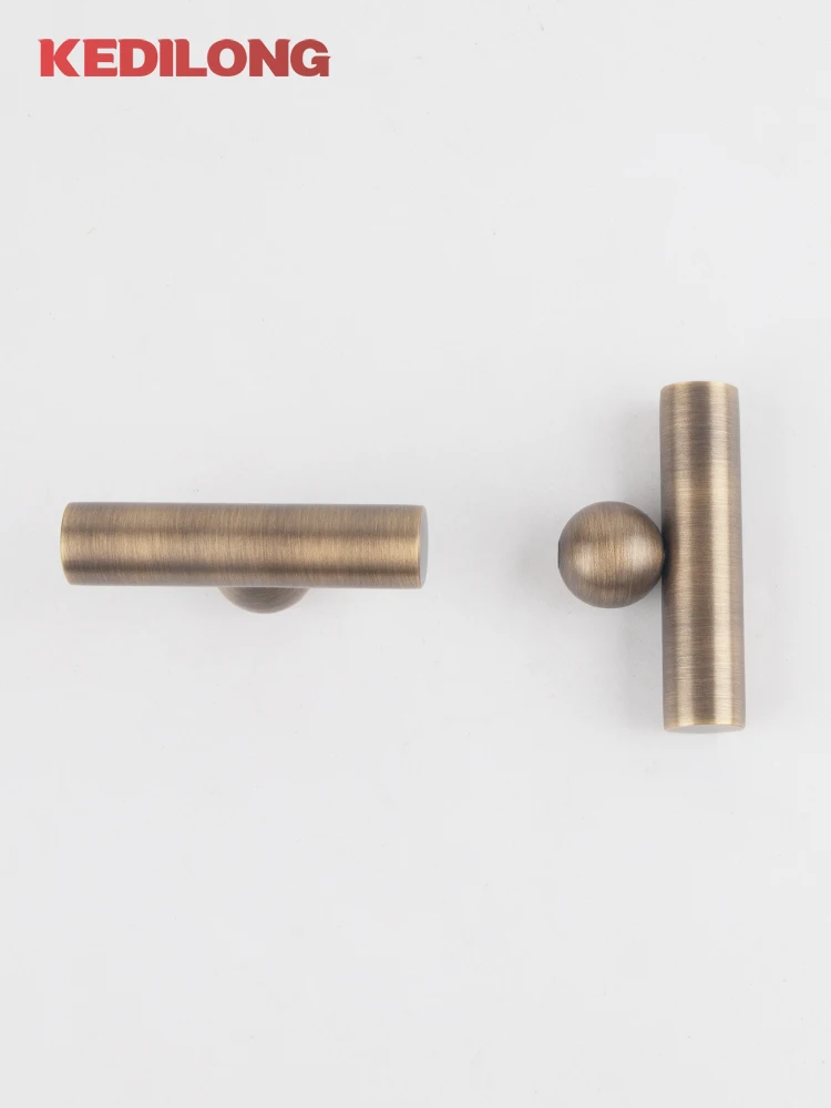 KEDLO solid brass European retro Bronze luxury handle kitchen cabinet antique brass long handle drawer ball shaped base handle thumbnail 6